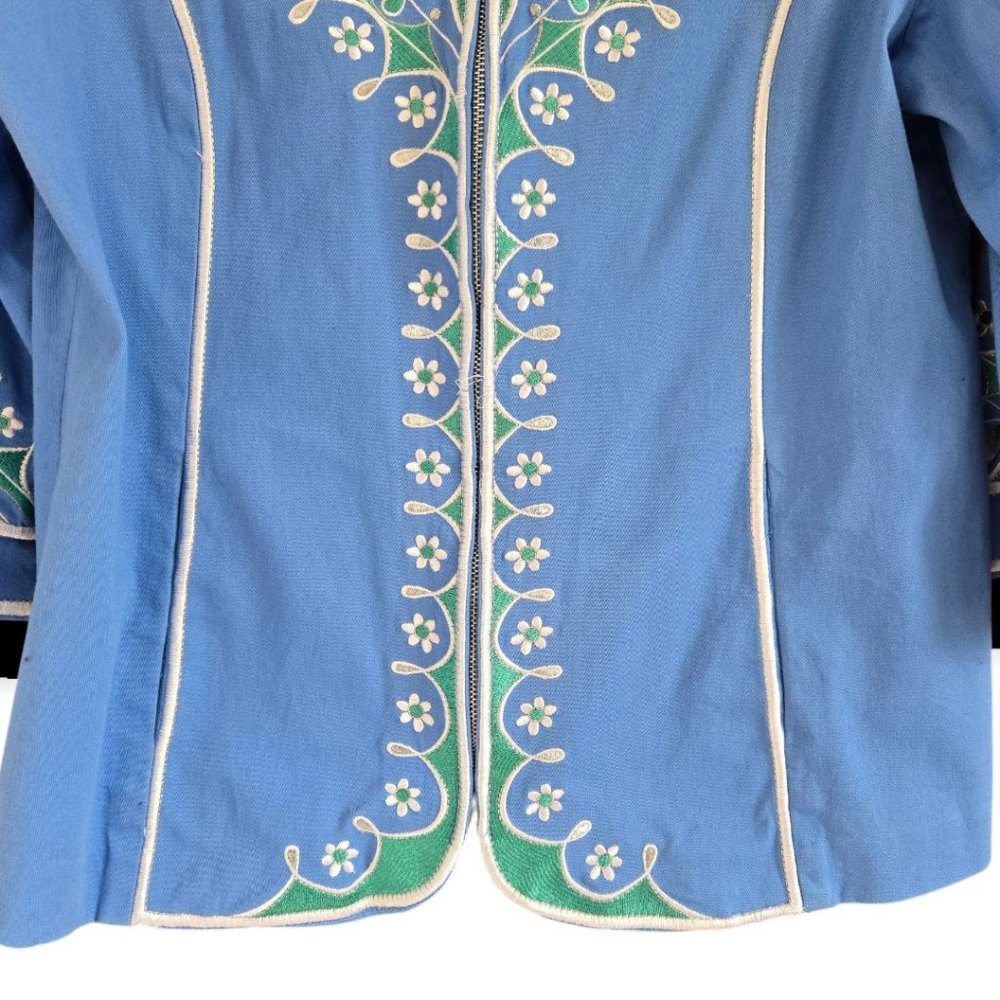 Bob Mackie Wearable Art Blue Medium Embroidered Jacket 3/4 Sleeve Floral - Picture 9 of 11